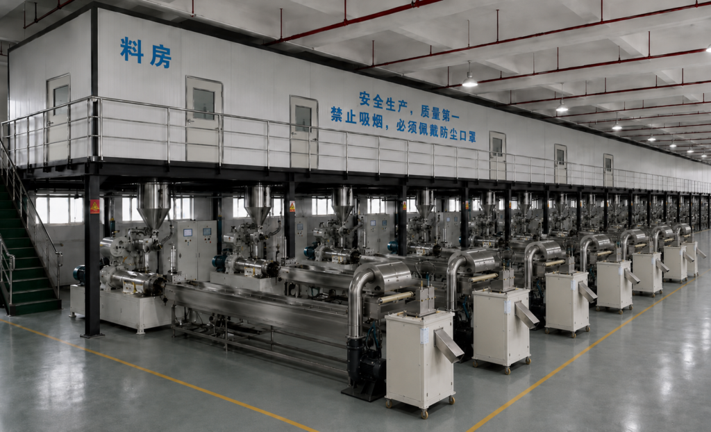 Color masterbatch production workshop and extrusion lines